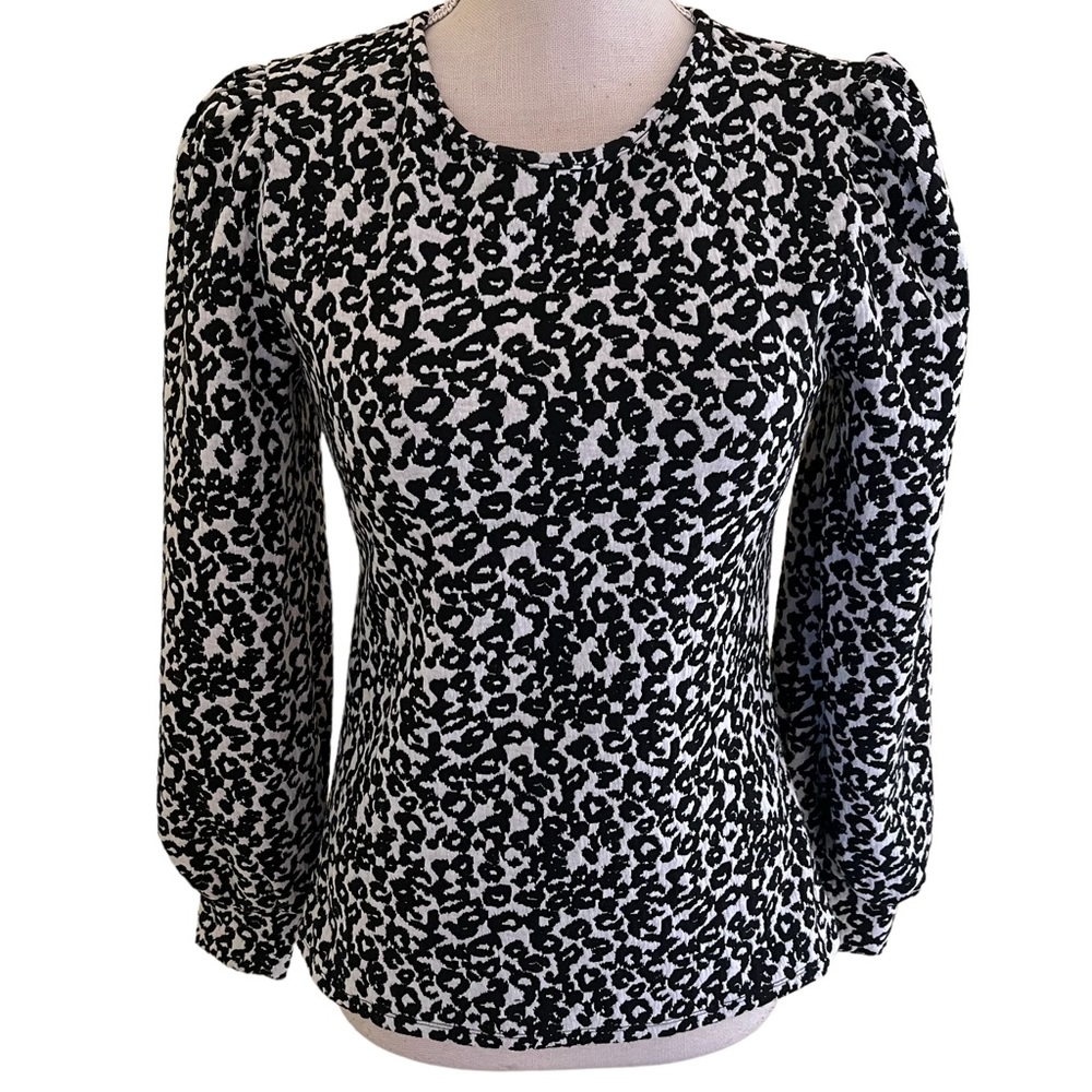 Express Black and White Leopard Print Knit Pullover Top S